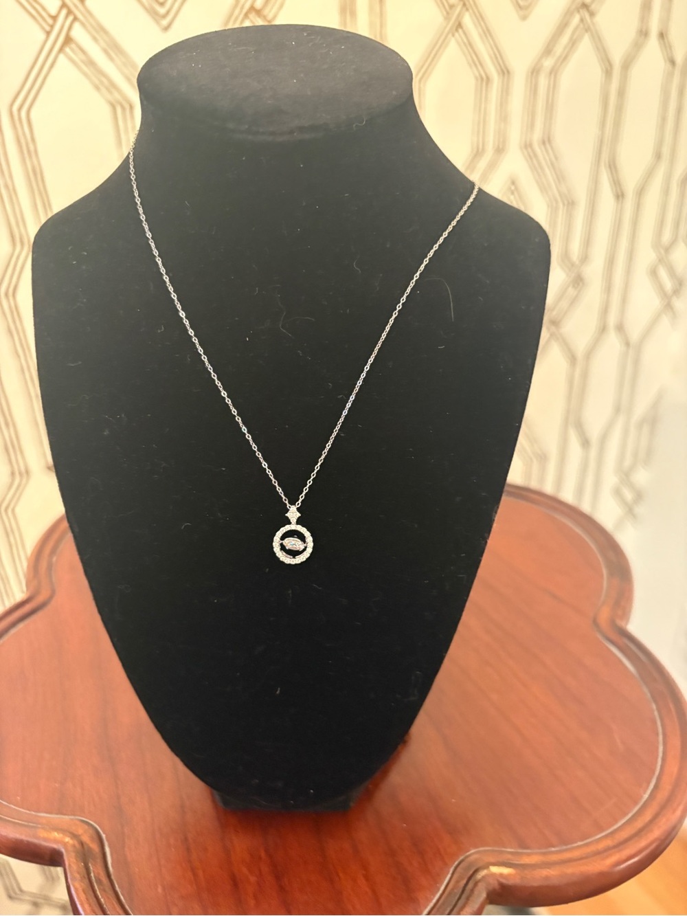 Sterling Silver Halo Pendant Necklace with Clear Crystal Moissanite - Picture 2 of 6